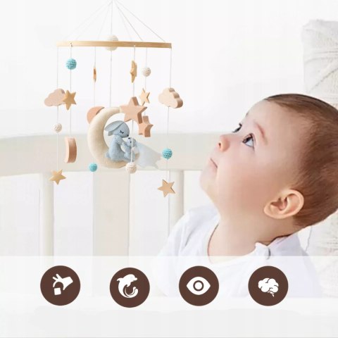 Karuzelka do Łóżeczka Dziecięcego Boho Naturalne Drewno + pałąk Rabbit Moon