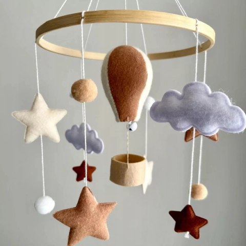 Karuzelka do Łóżeczka Dziecięcego Boho Naturalne Drewno z pałąkiem Balon