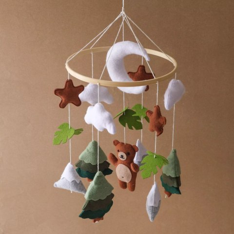 Karuzelka do Łóżeczka Dziecięcego Boho Naturalne Drewno z pałąkiem Bear