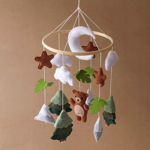 Karuzelka do Łóżeczka Dziecięcego Boho Naturalne Drewno z pałąkiem Bear