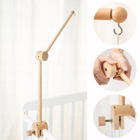 Karuzelka do Łóżeczka Dziecięcego Boho Naturalne Drewno z pałąkiem Bear