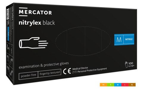 Rękawice nitrylowe bezpudrowe diagnostyczne MERCATOR, nitrylex black, (100 szt.), rozmiar L, czarne