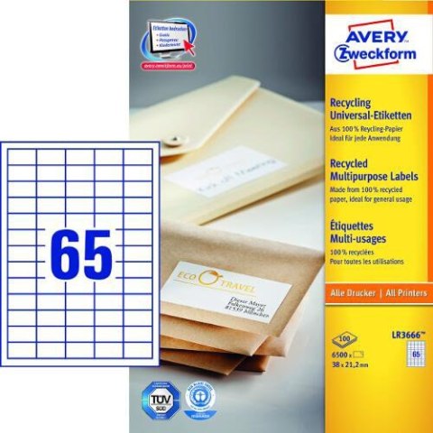 Ekologiczne etykiety papierowe 38 x 21,2 mm, białe etykiety samoprzylepne, etykiety do druku 100 ark. / op., Avery LR3666