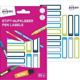 Naklejki na przybory do pisania; 50 x 10 mm , 30 naklejek.; zielone / niebieskie ramki, Avery RESMI30G