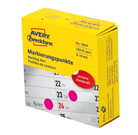 Kółka do zaznaczania w dyspenserze śr. 19 mm, różowe etykiety papierowe, etykiety okrągłe z trwałym klejem, etykiety do oznaczen