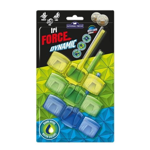 Kostka do WC zawieszka 3 x45 g, Trio_Force Dynamik (cytryna, morze, las), 70705, GENERAL FRESH