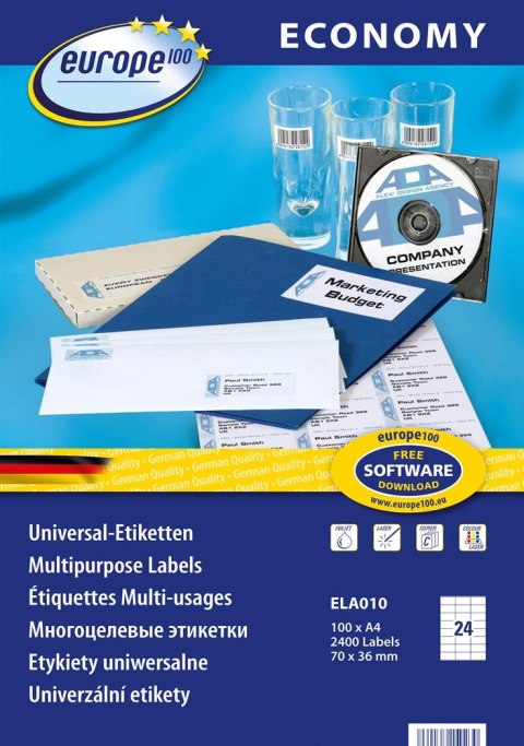Etykiety uniwersalne Economy Europe100 by Avery Zweckform, A4, 100 ark./op., 70 x 36 mm, białe ELA010