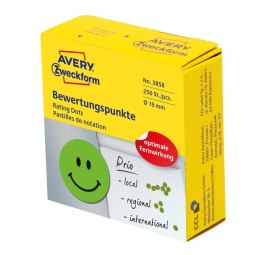 Kółka do zaznaczania w dyspenserze śr. 19 mm, zielone etykiety, etykiety okrągłe z trwałym klejem, naklejki Uśmiechnięta buźka 2