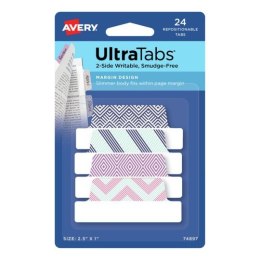 Zakładki indeksujące Ultra Tabs 63,5 x 25,4 mm, kolorowe zakładki indeksujące ze wzorami 24 szt., Avery 74897