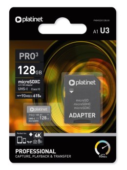 Karta pamięci Micro SDxc + adapter 128GB class10 UIII A1 90MB/s Platinet PMMSDX128UIII