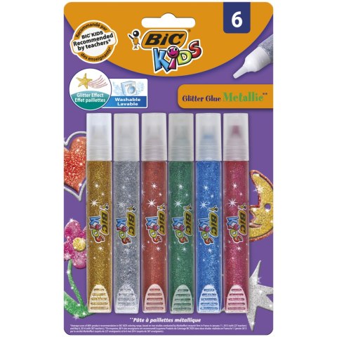Klej brokatowy BIC Kids Glitter Metallic Blister 6szt, 893269