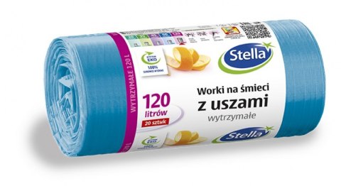 STELLA Worki 120l na śmieci z uszami wytrzymałe niebieskie HDLD (20 szt.) 09732
