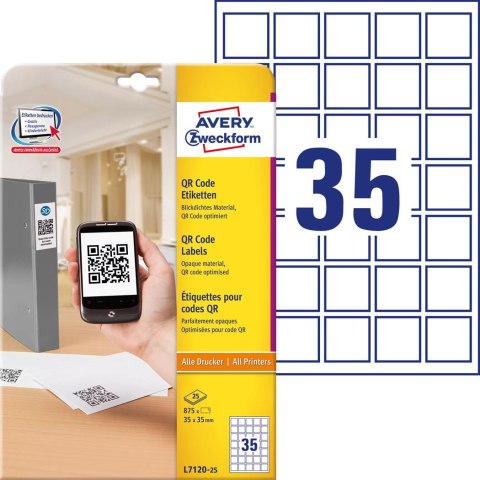 Etykiety papierowe 35 x 35 mm, białe etykiety kwadratowe z trwałym klejem, etykiety do oznaczenia 25 ark. / op., etykiety na QR 