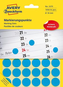 Kółka do zaznaczania śr. 18 mm, niebieskie etykiety papierowe, etykiety okrągłe z trwałym klejem, etykiety do oznaczenia 1056 et