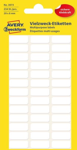 Minietykiety do opisywania ręcznego 20 x 8 mm, trwałe etykiety papierowe, białe etykiety samoprzylepne 234 etyk. /op., Avery 307