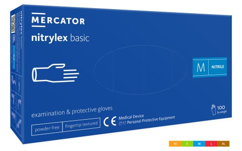 Rękawice nitrylowe bezpudrowe diagnostyczne MERCATOR, nitrylex basic, (100 szt.), rozmiar M, niebieskie