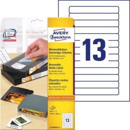 Usuwalne etykiety na kasety wideo 147,3 x 20 mm, białe etykiety samoprzylepne, usuwalne etykiety papierowe 25 ark. / op., Avery 