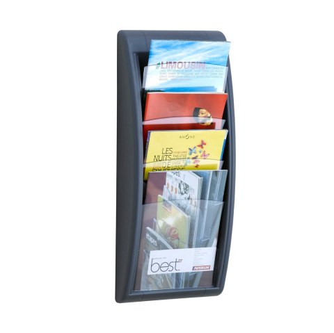 Wieszak na prospekty AVENA antracyt A4 pion gł.:18mm 4 przegródek (X)