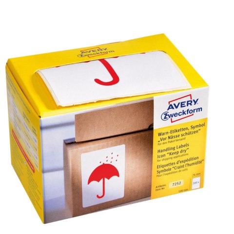(WYCOFANE) Etykiety Chronić przed wilgocią 7252 74 x 100 Ostrzegawcze etykiety wysyłkowe Avery Zweckform w dyspenserze 200 etyk.