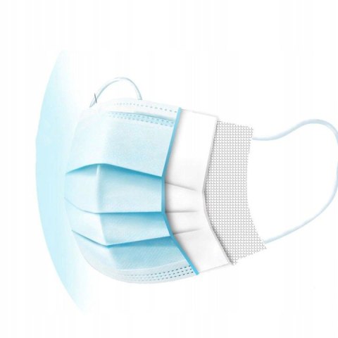 Maseczki ochronne jednorazowe 3 warstwy TYP I niebieskie 50szt wszyty drucik Noname