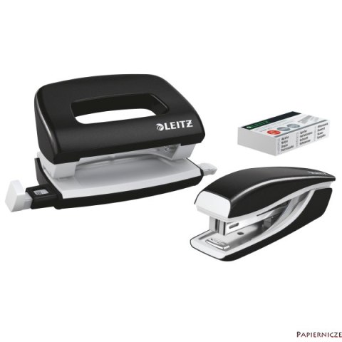 Zszywacz + dziurkacz metalowy Leitz Mini WOW, czarny, 10 lat gwarancji, 10 kartek 55612095 .