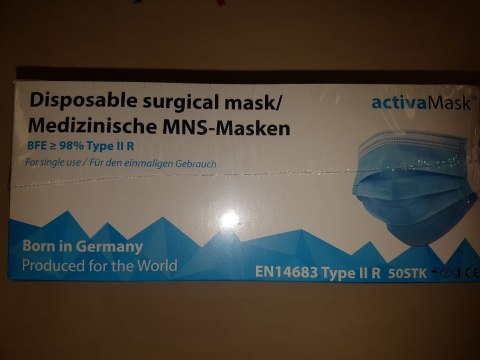 Maseczki medyczne 50szt niebieska TYP II CE BFE>=98% MEDICAL 8%VAT