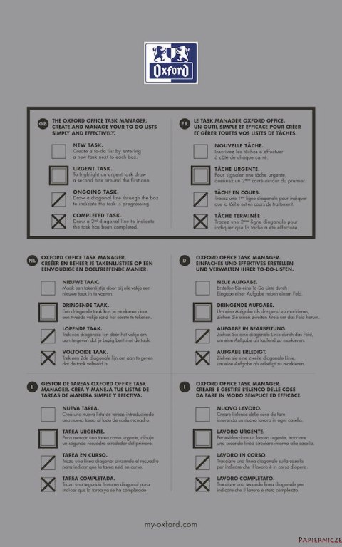 Blok notatnikowy OXFORD TASK MANAGER A5, 70kartek, spirala u góry, 400055727 (X)