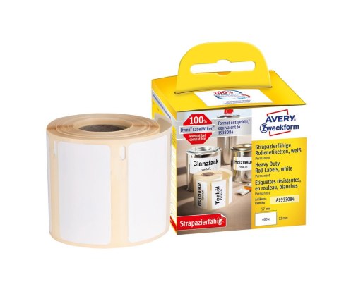 Etykiety Heavy Duty A1933084 32 x 57 400 et. w rolce do termodruku, poliestrowe, trwałe, białe, Avery Zweckform