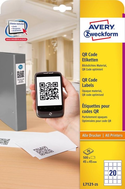 (WYCOFANE) Etykiety do kodów QR L7121-25 45 x 45 25 ark. Avery Zweckform (X) (X)