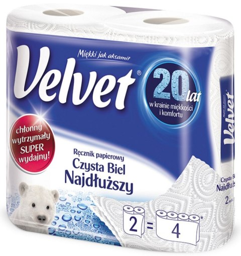 Ręcznik w roli Velvet Extra Long Biały 2 rolki 100% celuloza