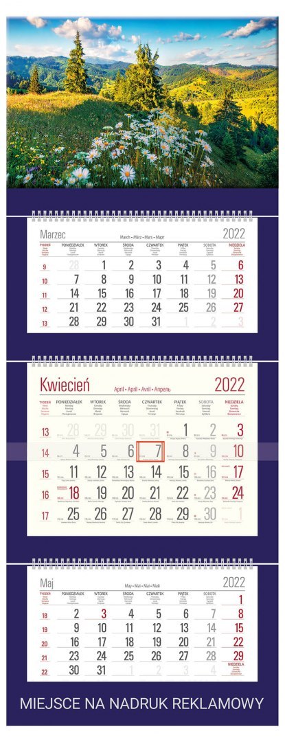 Kalendarz Trójdzielny z główką (T02) JEZIORO - granat 2024 TELEGRAPH