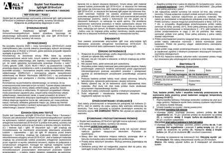 Test płytkowy na przeciwciała COVID-19 płytkowy 0%VAT