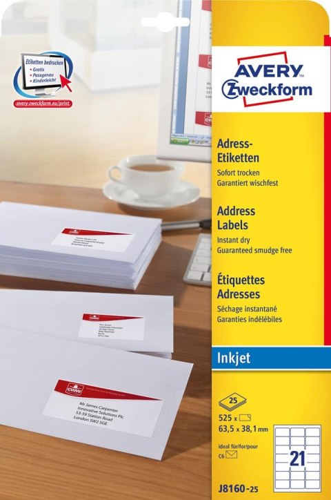 Etykiety adresowe J8160-25 63,5 x 38,1 25ark Avery Zweckform (X)