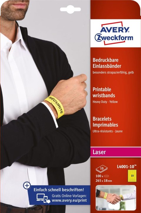 Opaski identyfikacyjne L4001-10 265x18 10 ark. żółte Avery Zweckform (X)