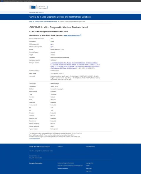 Test antygenowy wymazowy z nosa na obecność COVID-19 DOMOWY SZYBKI ARIPA 0%VAT