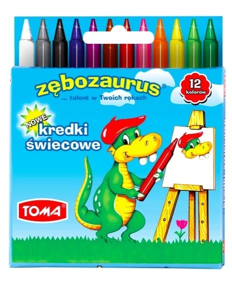 Kredki szkolne świecowe ZĘBOZAURUS 9cm - 12 kolorowe mix TO-558-82 Toma (X)