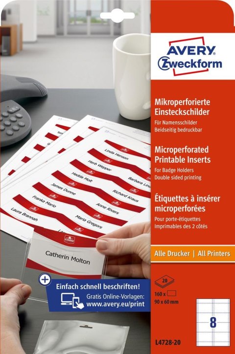 Identyfikatory L4728-20 60 x 90 20 ark. z mikroperforacją, Avery Zweckform (X)