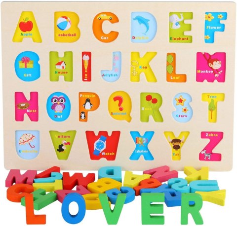 Układanka drewniana sorter klocki litery 1005