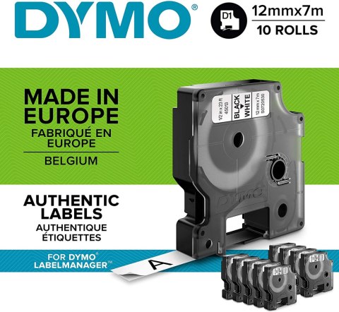 Taśma DYMO D1 - 12 mm x 7 m, czarny / biały - VALUE PACK 10 szt. 2093097 do drukarek etykiet