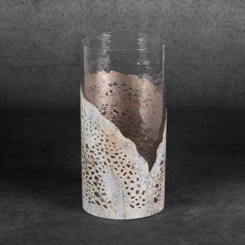 SZKLANY ŚWIECZNIK EUROFIRANY DEKORACYJNY DIMON (01) (FI) 13X27 CM BEŻOWY