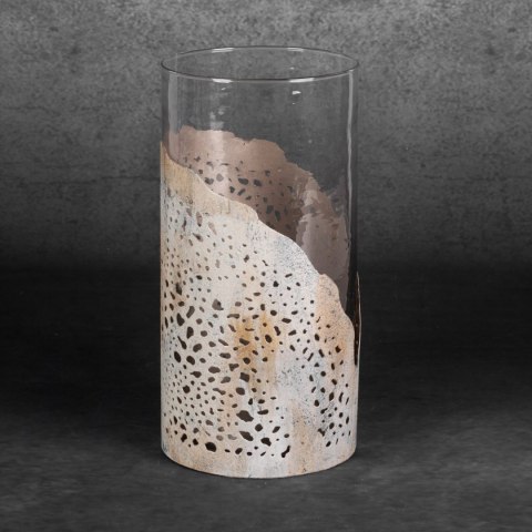 SZKLANY ŚWIECZNIK EUROFIRANY DEKORACYJNY DIMON (02) (FI) 16X32 CM BEŻOWY