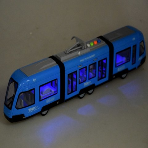 Duży tramwaj jeździ dźwięki światła baterie niebieski 930B