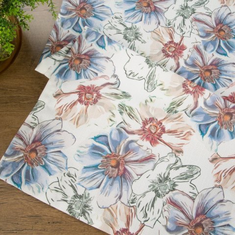 BIEŻNIK OBRUS W KWIATY FLORE 7 140X180 NIEBIESKI