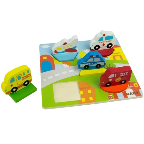Edukacyjne drewniane puzzle pojazdy służbowe 0058