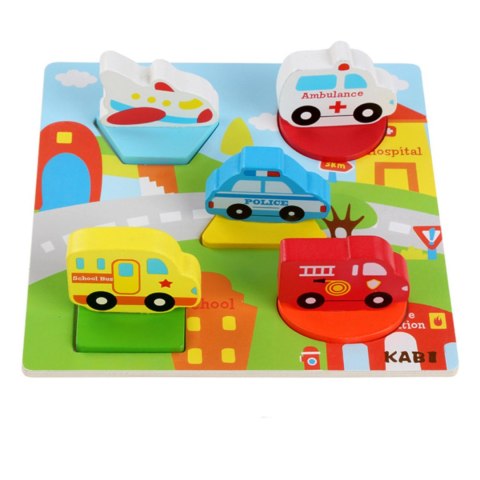 Edukacyjne drewniane puzzle pojazdy służbowe 0058