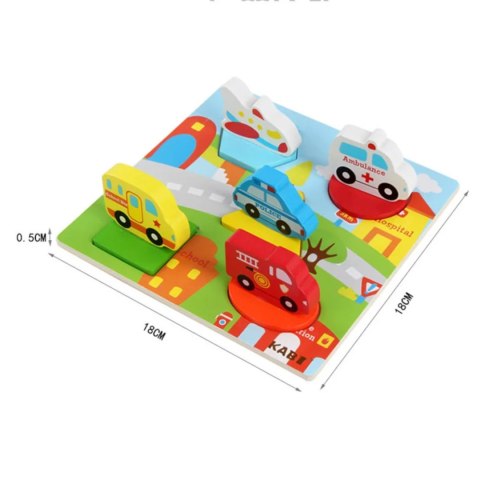 Edukacyjne drewniane puzzle pojazdy służbowe 0058