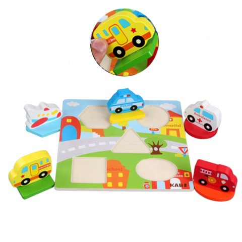 Edukacyjne drewniane puzzle pojazdy służbowe 0058