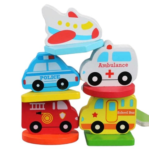 Edukacyjne drewniane puzzle pojazdy służbowe 0058