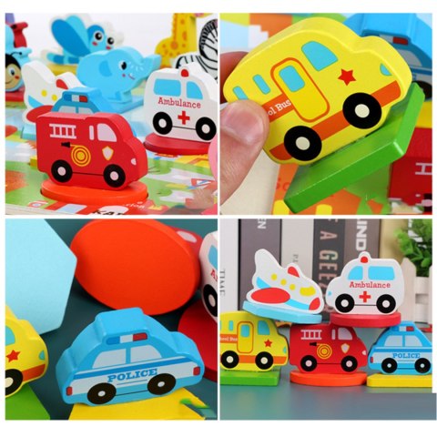 Edukacyjne drewniane puzzle pojazdy służbowe 0058